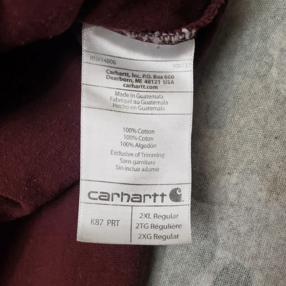 Carhartt Shirt Mens 2XL Red Pocket Tee Short Sleeve Workwear Outdoors